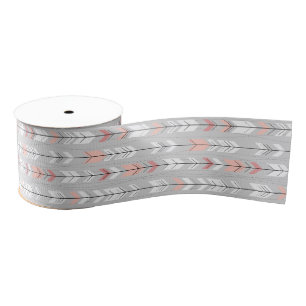 Elegant Warm Gray White Pink Arrows Raining Down Grosgrain Ribbon