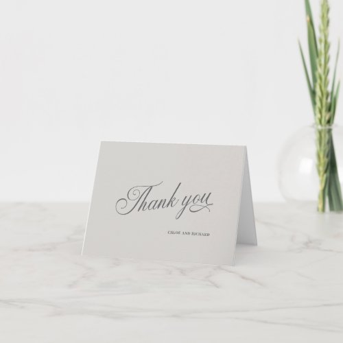 Elegant Warm Grey Script Wedding Thank You Card