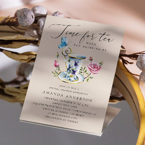 Elegant Warm Ivory Floral Tea Party Bridal Shower Invitation