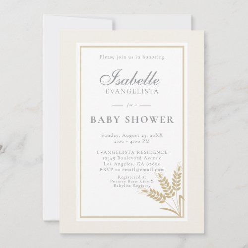 Elegant Warm Linen Wheat Baby Shower Invitation