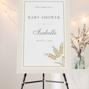 Elegant Warm Linen Wheat Baby Shower Welcome Sign