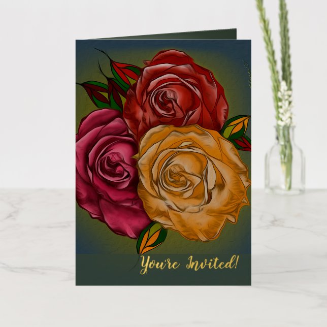 Elegant Warm Painted Roses Folded Invitation (Flower)