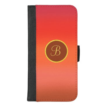 Elegant Warm Red Ombre Striped Chic Monogram iPhone 8/7 Plus Wallet Case