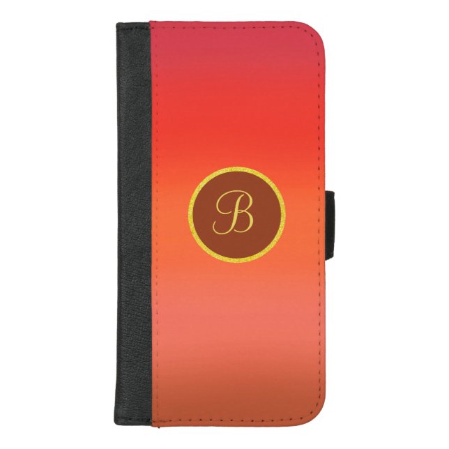 Elegant Warm Red Ombre Striped Chic Monogram iPhone Wallet Case (Front)