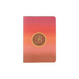 Elegant Warm Red Ombre Striped Chic Monogram Passport Holder
