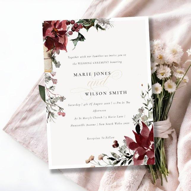 Elegant Warm Winter Festive Foliage Wedding Invite (Creator Uploaded)