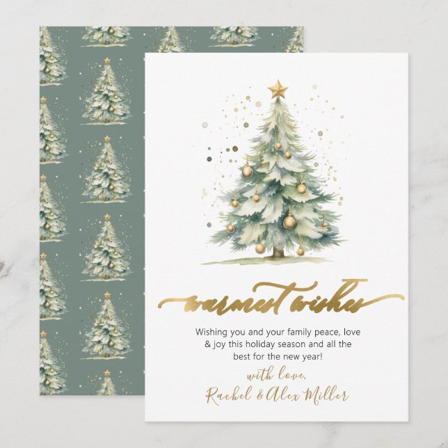 Elegant Warmest Wishes Script Tree Non Photo Holiday Card (Front/Back)