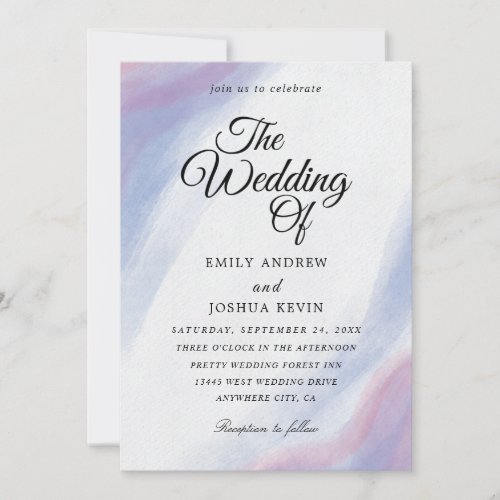 Elegant wash blue and purple wedding invitations