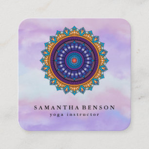 Elegant Water Color Lotus Flower Logo Yoga Busines Square Business Card