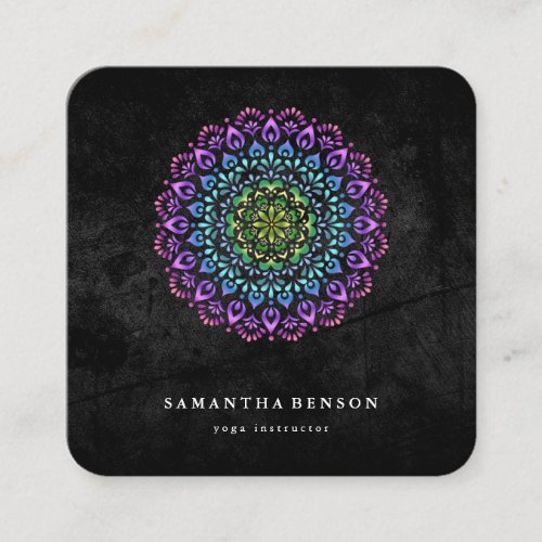 Elegant Water Color Lotus Flower Logo Yoga  Square Business Card