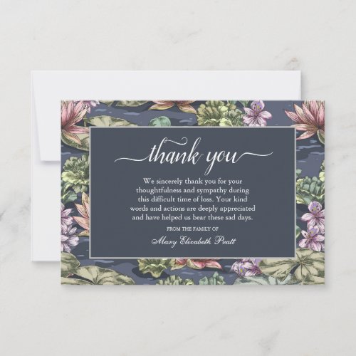 Elegant Water Lily Pond Funeral Thank You Card