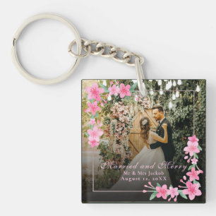 Elegant Watercolor 1 Photo Christmas Flat Blush  Keychain