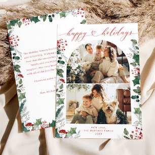 Elegant Watercolor 2 Photo Holiday Card