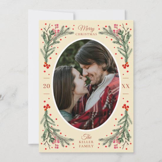 Elegant Watercolor 2 Photo Yellow Christmas 2021 Holiday Card