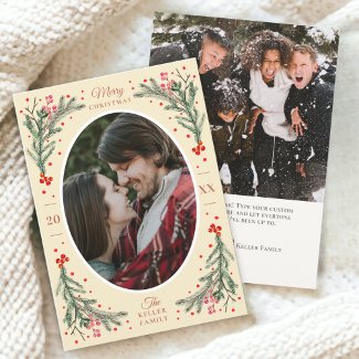 Elegant Watercolor 2 Photo Yellow Christmas 2023