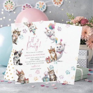 Elegant  Watercolor 3rd Birthday Kitten cat birthd Invitation