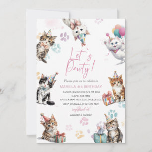 Elegant  Watercolor 4th Birthday Kitten cat birthd Invitation