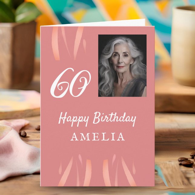 Elegant Watercolor 60th Birthday Photo Card (Creator Uploaded)