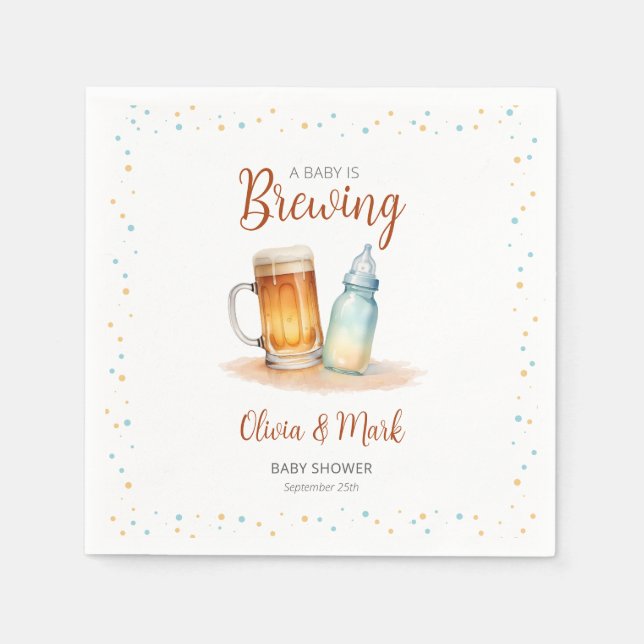 Elegant Watercolor A Baby is Brewing Baby Shower Napkins (Front)