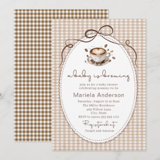 Elegant Watercolor a baby is brewing coffee brawn Invitation