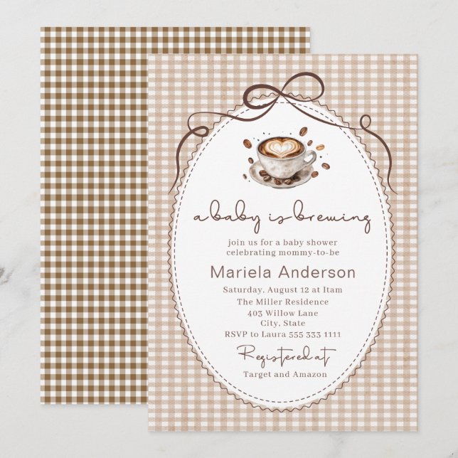 Elegant Watercolor a baby is brewing coffee brawn  Invitation (Front/Back)