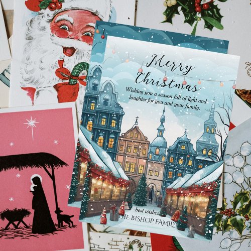 Elegant Watercolor A Christmas Market Holiday Card