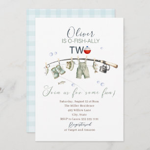 Elegant Watercolor A little fisherman 2nd birthda Invitation