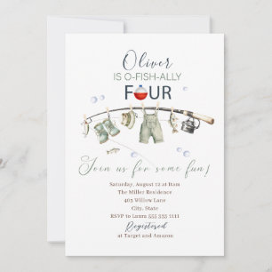 Elegant Watercolor A  little fisherman 4th birthda Invitation