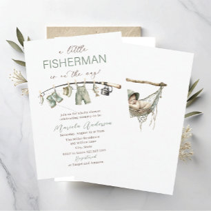 Elegant Watercolor A little fisherman Baby Showe Invitation