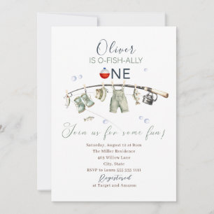 Elegant Watercolor A little fisherman one birthda Invitation