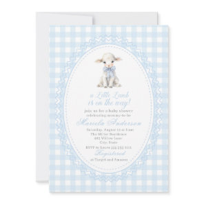 Elegant Watercolor a little lamb blue bow Baby Sho Invitation