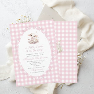 Elegant Watercolor a little lamb pink bow Baby Sho Invitation
