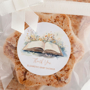 Elegant Watercolor A New Chapter Baby Shower Classic Round Sticker