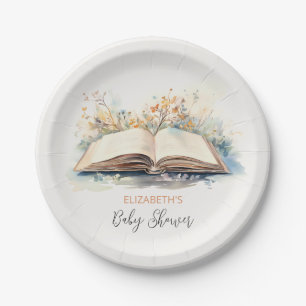 Elegant Watercolor A New Chapter Baby Shower Paper Plates