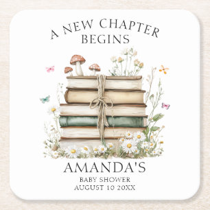 Elegant Watercolor A New Chapter Baby Shower Square Paper Coaster