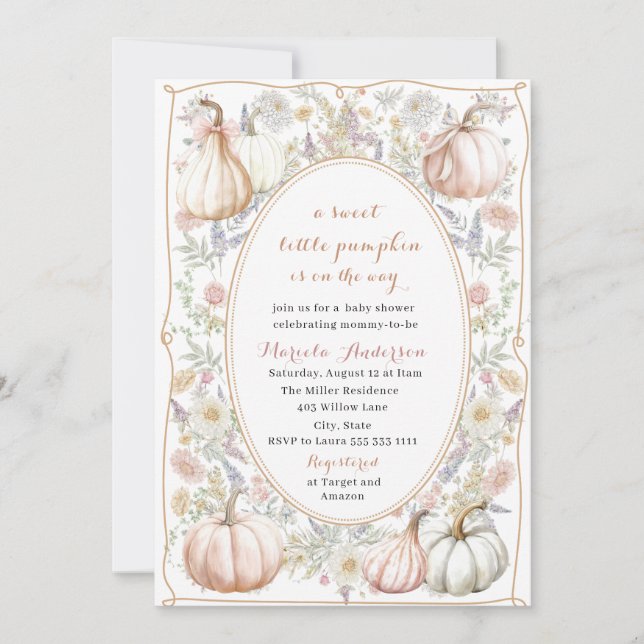 Elegant Watercolor A sweet little pumpkin   Baby S Invitation (Front)