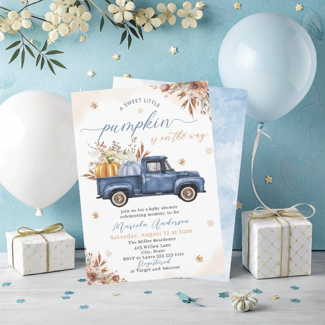 Elegant Watercolor a sweet little pumpkin Baby Sho Invitation (Creator Uploaded)