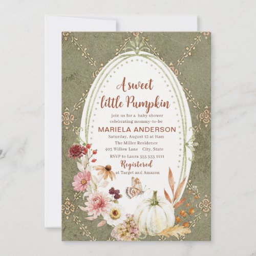 Elegant Watercolor A sweet little pumpkin boho  Ba Invitation