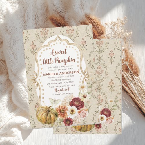 Elegant Watercolor A sweet little pumpkin boho  Ba Invitation