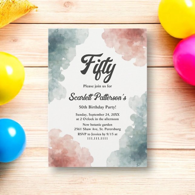 Elegant Watercolor Abstract Elegant 50th Birthday Invitation (Creator Uploaded)