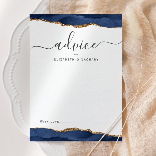 Elegant Watercolor Agate Navy Blue Gold Wedding