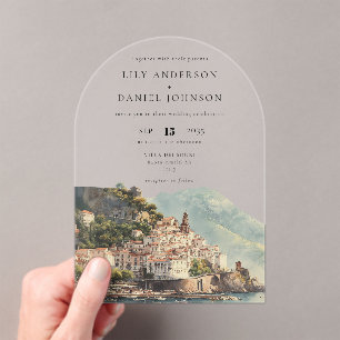 Elegant Watercolor Amalfi Italian Wedding Arch Acrylic Invitations
