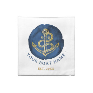 Elegant Watercolor Anchor Nautical Name Navy Blue Cloth Napkin