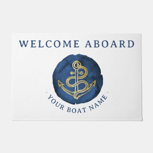  Elegant Watercolor Anchor Nautical Name Navy Blue Doormat