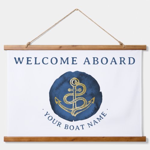  Elegant Watercolor Anchor Nautical Name Navy Blue Hanging Tapestry