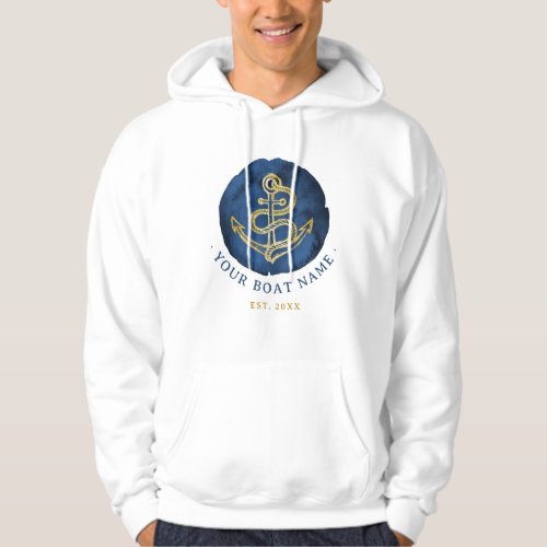  Elegant Watercolor Anchor Nautical Name Navy Blue Hoodie