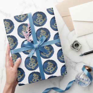 Elegant Watercolor Anchor Navy Coastal Nautical Wrapping Paper