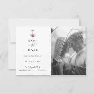Elegant Watercolor Anchor Photo Save The Date Announcement
