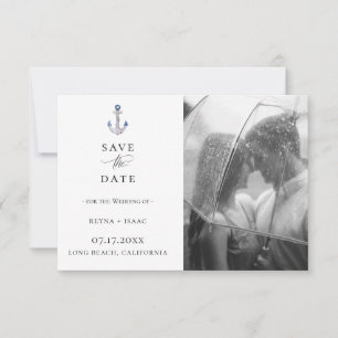 Elegant Watercolor Anchor Photo Save The Date Announcement