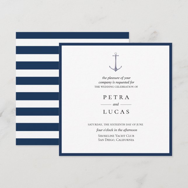 Elegant Watercolor Anchor Wedding Invitation (Front/Back)